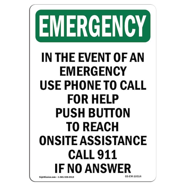 Safety Sign, OSHA EMERGENCY, 5" Height, In The Event Of An Use, Portrait, 10PK